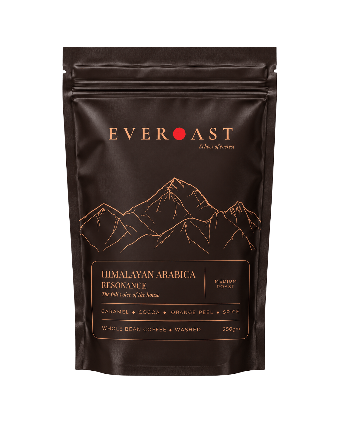 Resonance, a 250 g bag of medium roast Himalayan Arabica whole bean coffee
